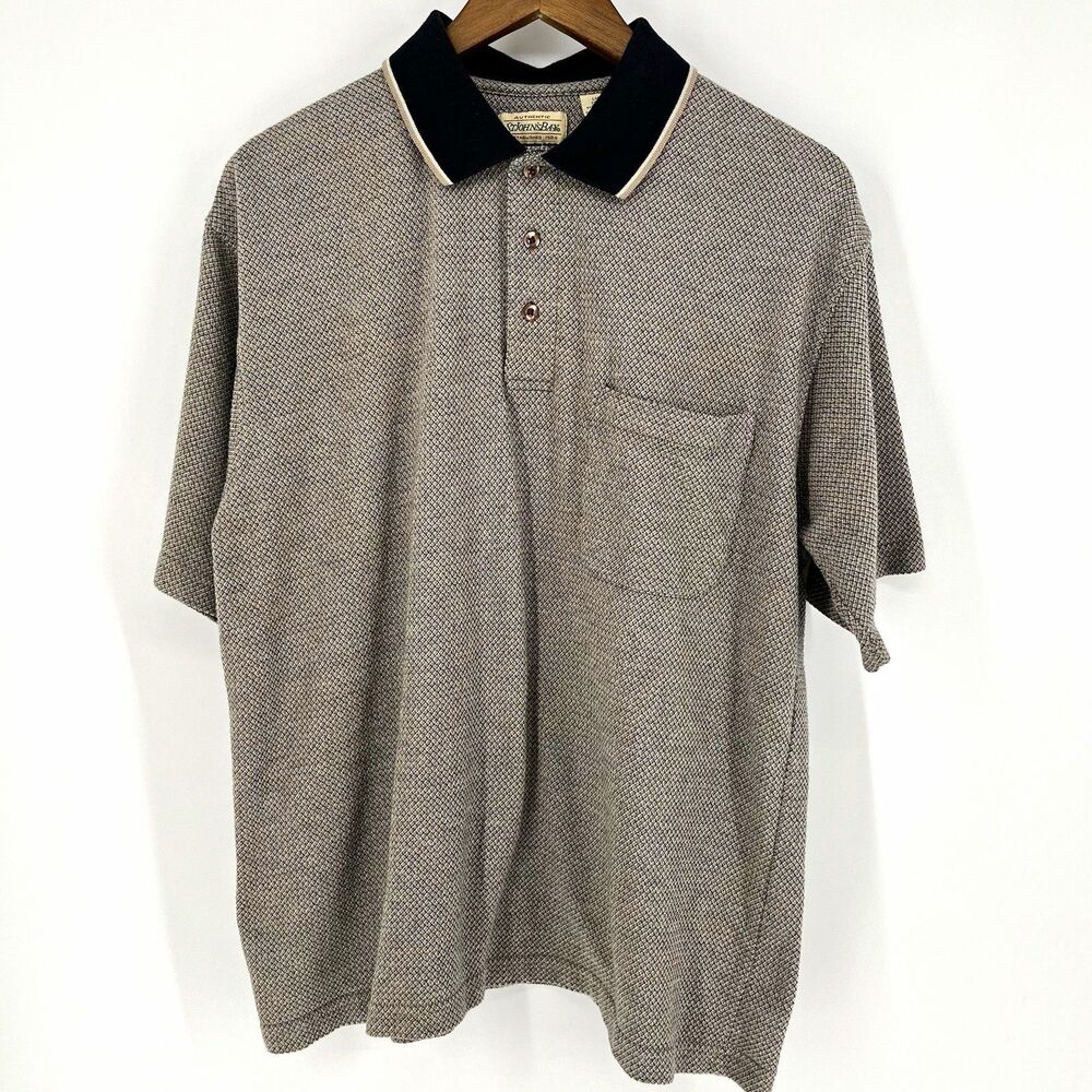 VTG St John’s Bay Mens Large Gray Textured Polo Shirt Short Sleeve Chest Pocket